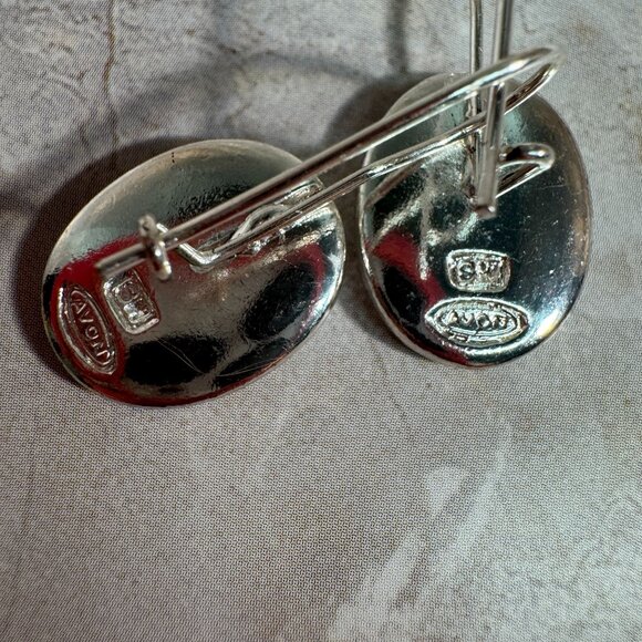 Vintage Avon Silver Tone Assorted Dangle Earrings Set With Rhinestones & Shell - Picture 2 of 5